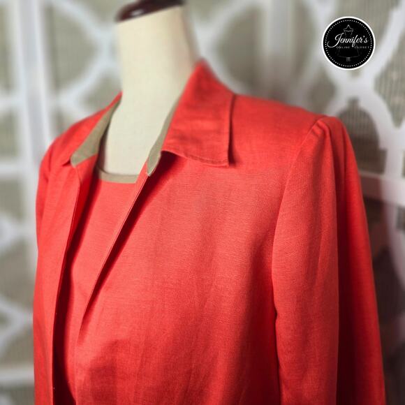 Plaza South Petite NWT Coral & Tan 2-Piece Linen Open Jacket and Top Size 12 - Picture 4 of 15
